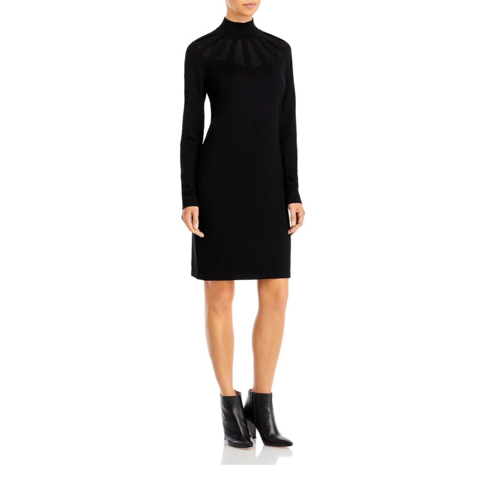 T TAHARI MOCK NECK RIBBED MIDI DRESS (NWT)